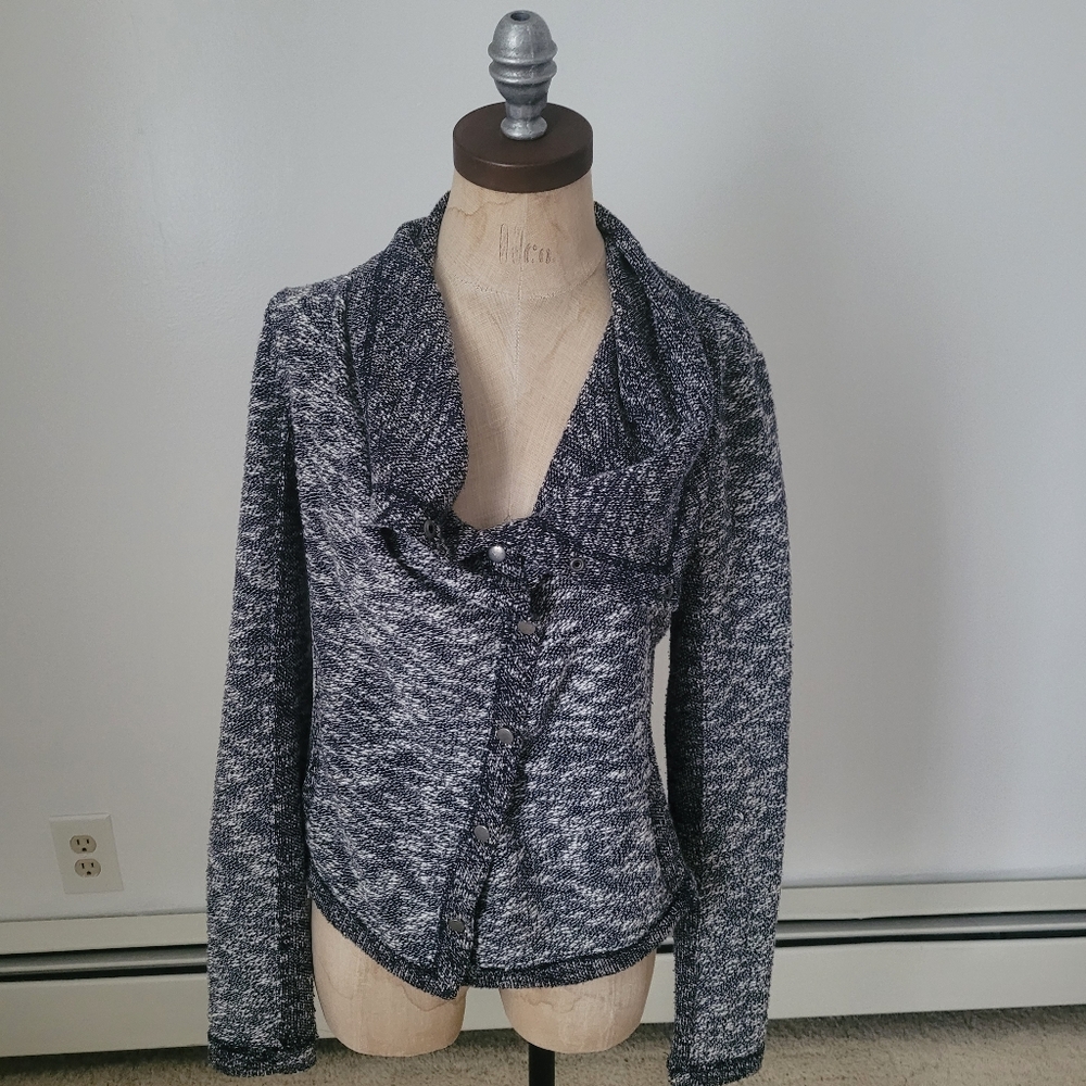 Anthropologie Saturday Sunday Navy White Fleck Button Front Sweater Size S